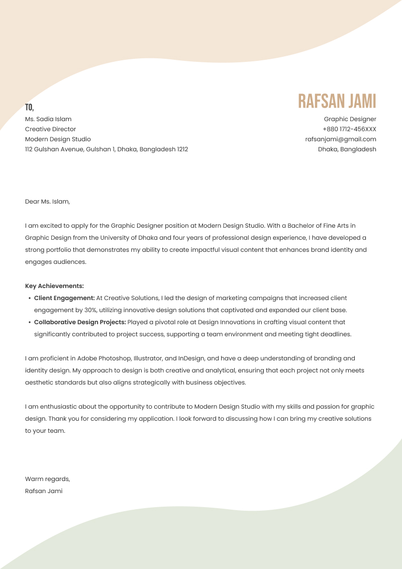 Graphic Designer cover-letter example